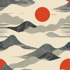 Japanese wave Printed Cotton Fabric By The Yard