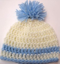 CROCHETED BABY POM POM HAT cap knit beanie toddler boy/girl white photo prop