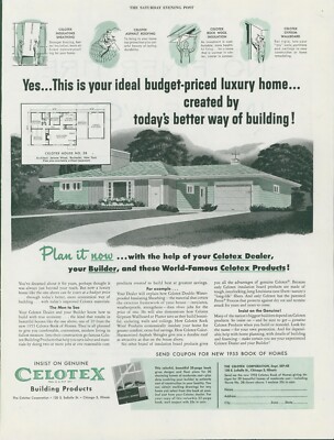 1955 Celotex Building Products Ideal Budget Luxury Home Book Offer Print Ad SP22