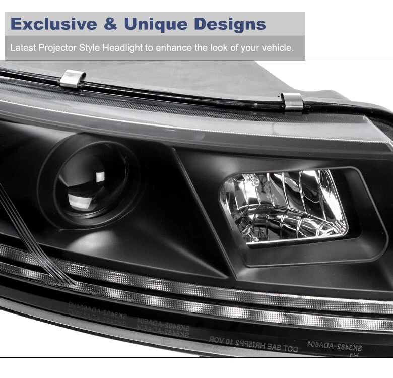 For 2006 2007 2008 Audi A6 Quattro LED Tube Projector Black Headlights w/DRL Kit - Imagem 4 de 4