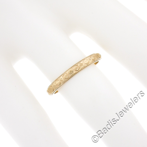 Vintage 14k Gold Detailed Floral Work w/ Milgrain Sides Eternity Stack Band Ring - 第 4/7 張圖片