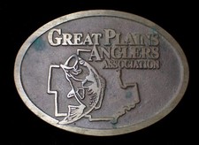 BRASS GREAT PLAINS ANGLERS ASSOCIATION BELT BUCKLE FISHING VINTAGE 1970'S