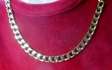 Superbe collier chaine plaqué or maillons plats gourmette bijou vintage 5091