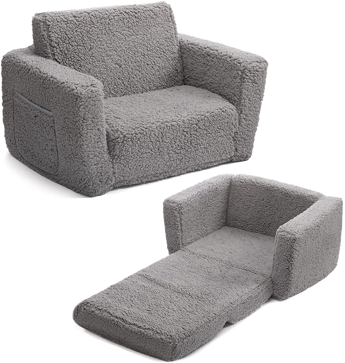 2 In 1 Flip Out Extra Wide Cuddly Sherpa Kids Couch Convertible