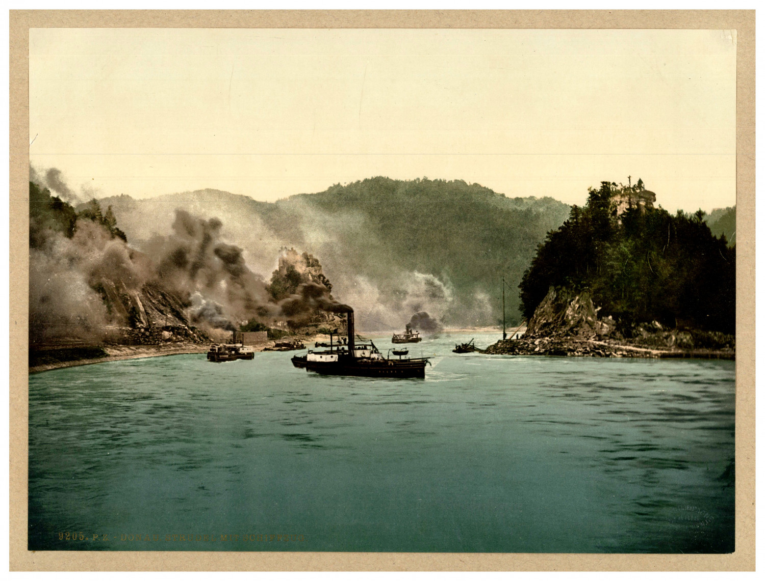 Deutschland, Donaugebiet, Strudel mit Schiffzug photochromie, vintage photoch