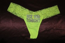 M VINTAGE VICTORIA'S SECRET COTTON 94 Lace LOW RISE THONG GREEN BLING