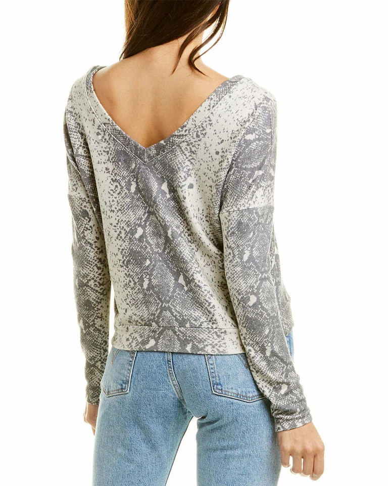 Suéter pulôver Wildfox Daphne gola V estampa píton cinza novo com etiquetas B74 - Imagem 2 de 4