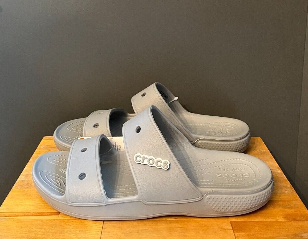 Crocs Light Grey Classic Crocs Two Strap Slides Sandal US  display picture 1