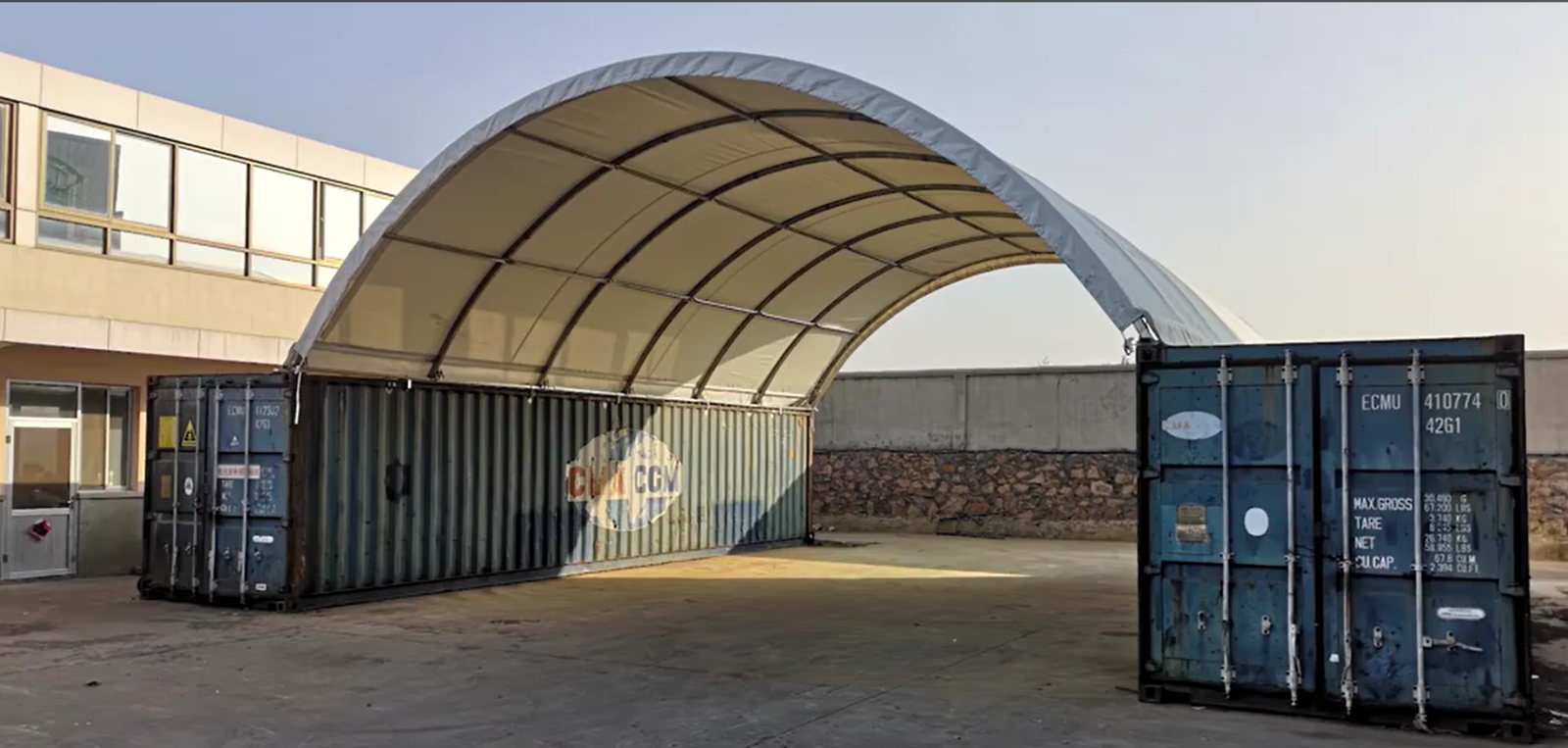 40'x40'x13' Gold Mountain Shipping Container Conex Shelter PE Fabric