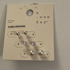 New A New Day 3 Pair Earrings Set Cubic Zirconia Nickel Free D9