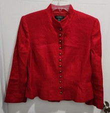 Lauren Ralph Lauren Women's Fitted Blazer Jacket Full Front Button Red Linen 12
