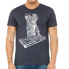 Cat DJ Tshirt, Men's Kitten Disc Jockey Design, Dance Party Animal- Cat Lover