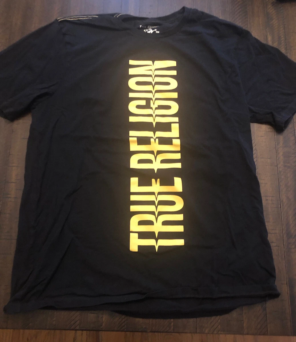 black and yellow true religion shirt