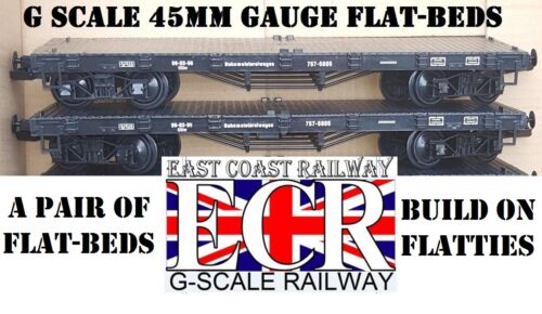 2 X G SCALE 45mm GAUGE FLATBED TO BUILD ON. RAILWAY TRUCK GARDEN TRAIN FLAT BED - Picture 1 of 11