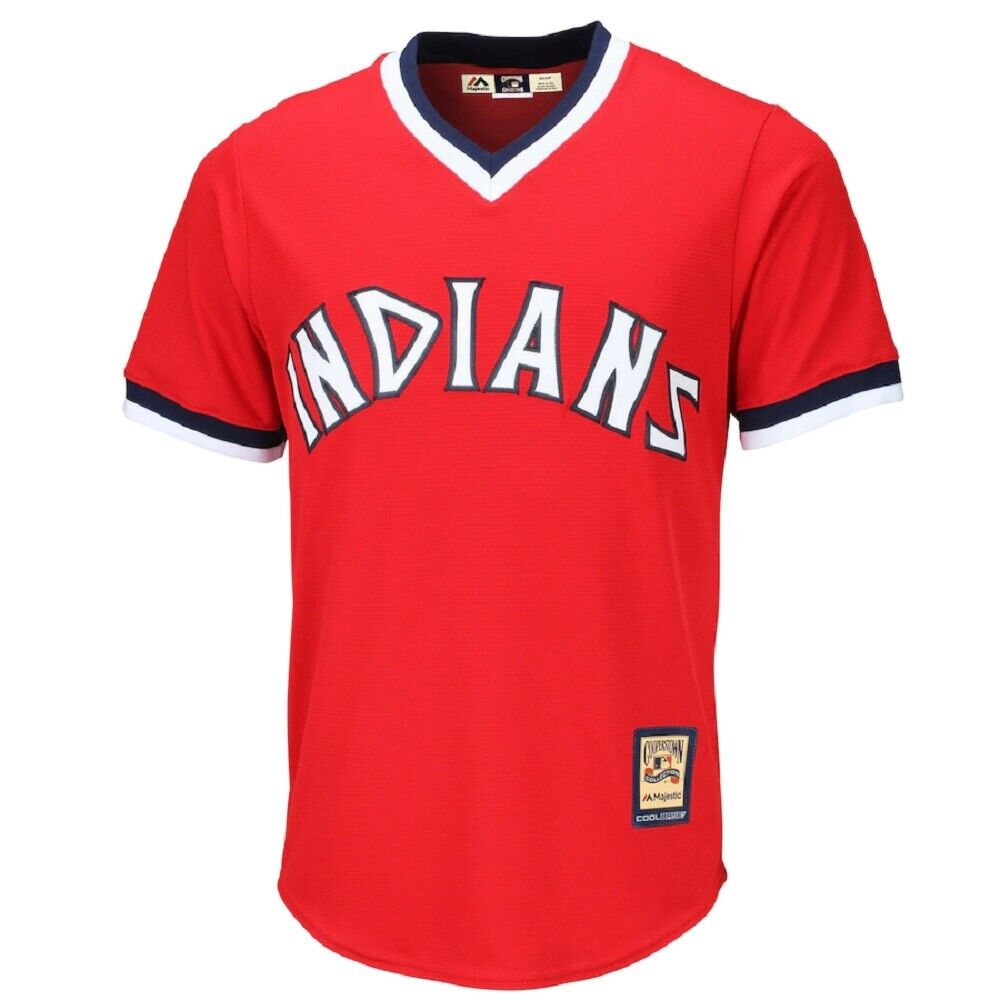 MLB Baseball Trikot Cleveland Indians Cooperstown Rot Cool base Majestic Jersey