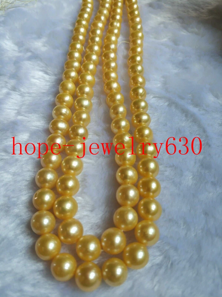 COLLAR DE PERLAS REDONDAS 36" NATURAL AAA+ 10-9MM GENUINO MAR SUR oro 14K Foto 2 de 4