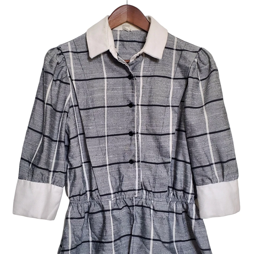 Винтажный 60-х 70-х клетку пеплум верхний размер M серый белый стильный шик гранж женщин - Изображение 2 из 4