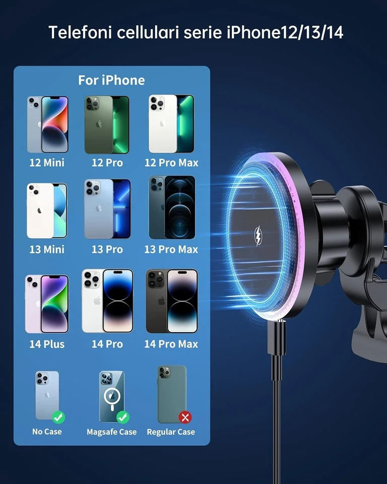 Caricabatteria da Auto Wireless Magnetico Supporto da Auto Magnetico A Ricarica - Immagine 2 di 4