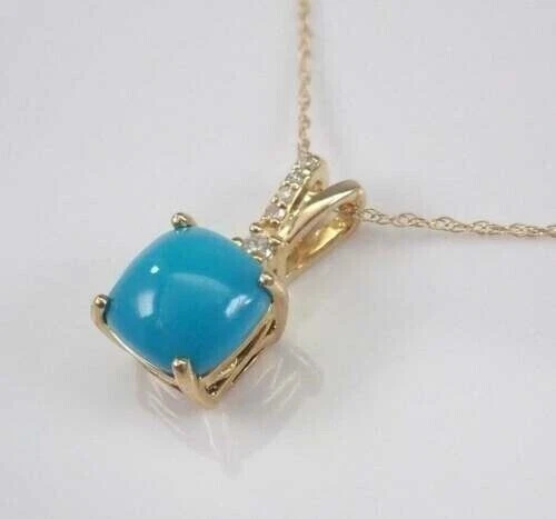 14k Yellow Gold Plated 3 Ct Cushion Cut Simulated Turquoise Pendant With Chain - Image 3 of 4
