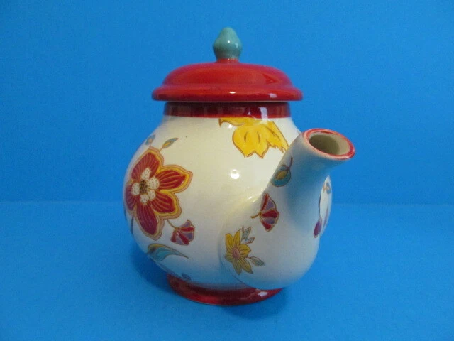 TETERA ACENTOS ARTÍSTICOS 4 TAZAS DISEÑO FLORAL MULTICOLOR CON ACENTO ROJO OLLA ARTÍSTICA Foto 4 de 4