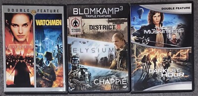 District 9/Chappie/Three Musketeers/Elysium/Darkest Hour/Watchmen/V Vendetta DVD