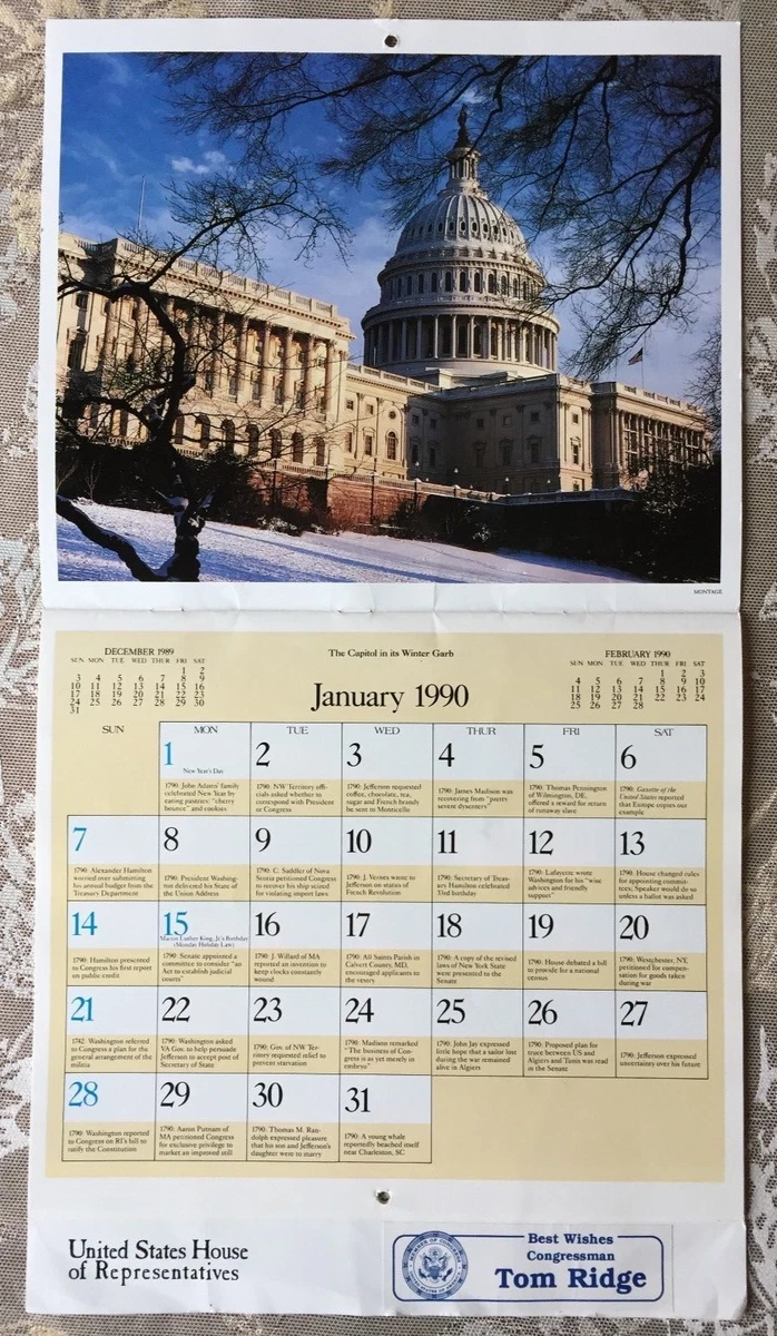 United States House of Representatives 1990 Calendar Compliments of Tom  Ridge | eBay