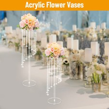2Pcs Acrylic Column Flower Stand Clear Tall Vases for Centerpieces 23.6in