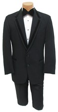 Boys 3 Perry Ellis Retro Black Tuxedo Jacket with Velvet Trim Ring Bearer 3B