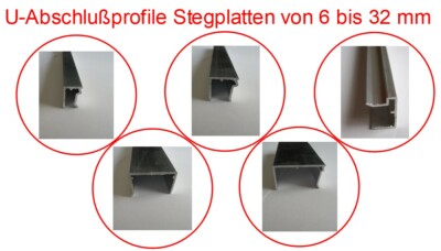 Abschlussprofil für Doppelstegplatten von 6 bis 25 mm Stärke, diverse Längen,ALU