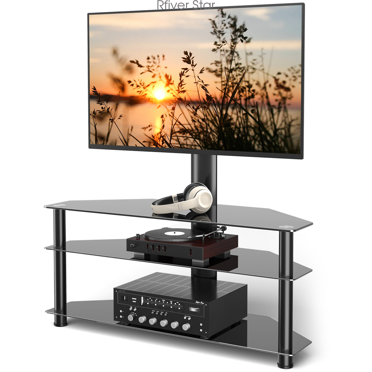With Mount And 3 Tier Glass Shelves For 37-70" Tvs