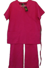 Medical Nursing Natural Uniforms Women's Size L Cool Stretch V-Neck Hot Pink Set
