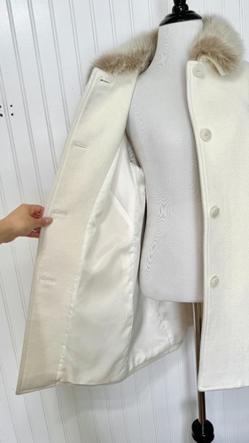 Talbots Women's Cream Coat Wool Blend Removable Fur Lined Collar - Picture 7 of 13