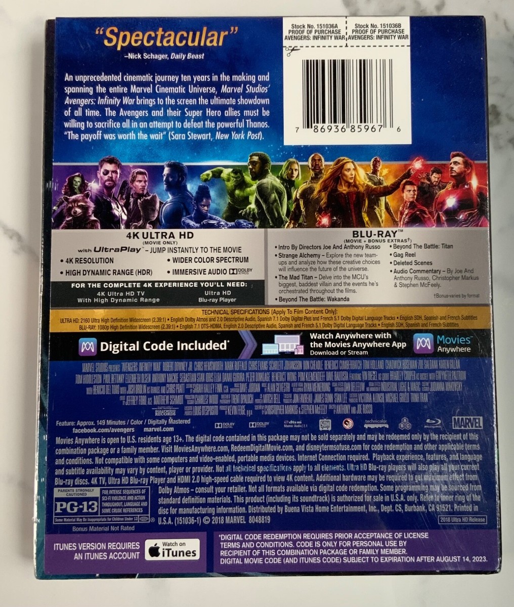 Avengers Infinity War Target Exclusive 4K Blu-Ray Digital +