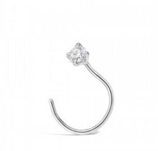 18K Oro Bianco Naso Pin Anello Con 0.03 CT Naturale Diamante Solitario 2 MM H /