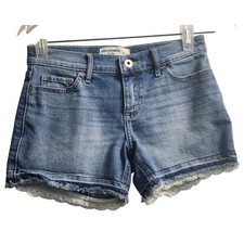 Abercrombie Kids Girls Blue Denim Lace Trim Midi Shorts Size 11 12