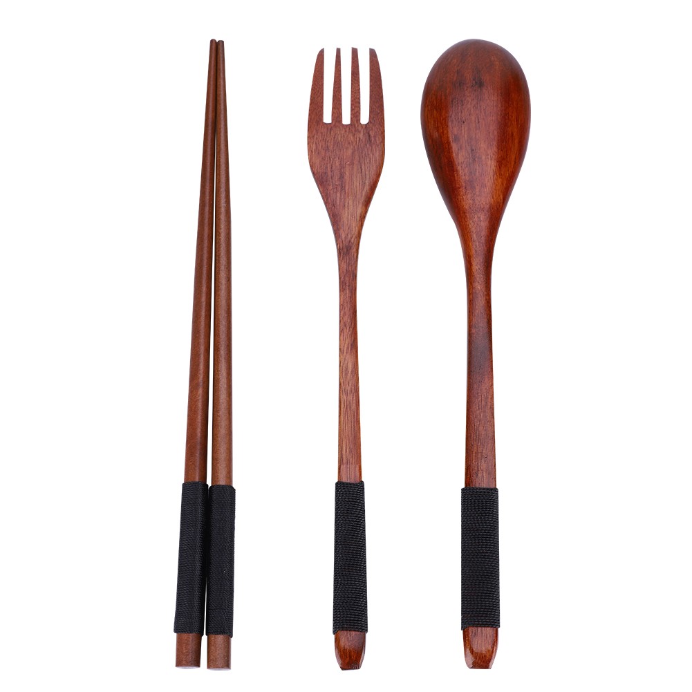 3 Set Wooden Chopsticks Fork Spoon Tableware Dinnerware Set For Asian Dinner Use