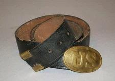 Antique or Old Vintage Civil War US Brass Belt Buckle and Leather Belt Very Nice