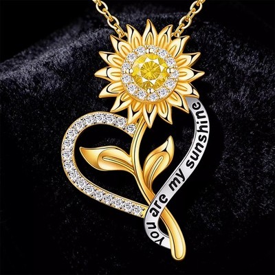 18K Gold Plated Sunflower Pendant Necklace, Anniversary Gift for Wife & Mom