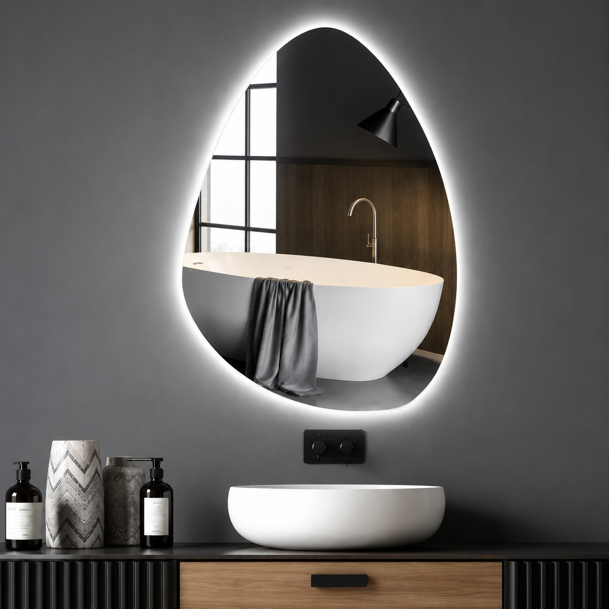 Miroir tactile à LED pour salle de bain 70x50 cm avec verre haute définition et variateur de lumière