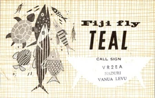 Ham Radio QSL Card VR2EA Naduri Fiji Mike Matthews 1962 TEAL Airline Art