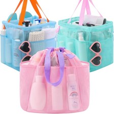 3 Pcs Mesh Shower Caddy Portable with Drawstring Dorm Essentials with 8 Pocke...
