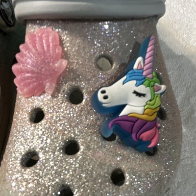 Crocs Kids C12 Glitter Clogs Silver Rainbow Unicorn Jibbitz Charms Girls