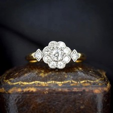 Vintage Round Cut Diamond Daisy Flower Cluster Ring 14K Yellow Gold Over UK J-T