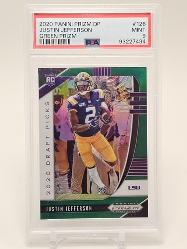 JUSTIN JEFFERSON 2020 PRIZM DRAFT PICKS GREEN PRIZM ROOKIE #126 PSA 9 Q7240