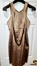 Calvin Klein Sheath Dress Sz 10 Gold /Bronze Satin Silky Sequin Party Cocktail