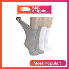 Hugh Ugoli Women's Cotton Diabetic Crew Socks, Wide, Thin, Loose Fit and Stretch