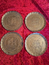 4 alte gebrauchte Messing Untersetzer, Vintage Untersetzer