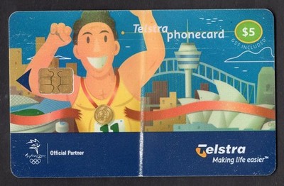 AUSTRALIA $5 Olympic Sportsman Telstra Chip Phonecard in poor condition