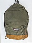 Vintage Eastpak Leather Bottom Backpack Made In USA Green Day Pack Zippered