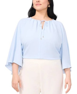 Vince Camuto Tie Neck Peasant Blouse Light Blue 2X $89 NWT